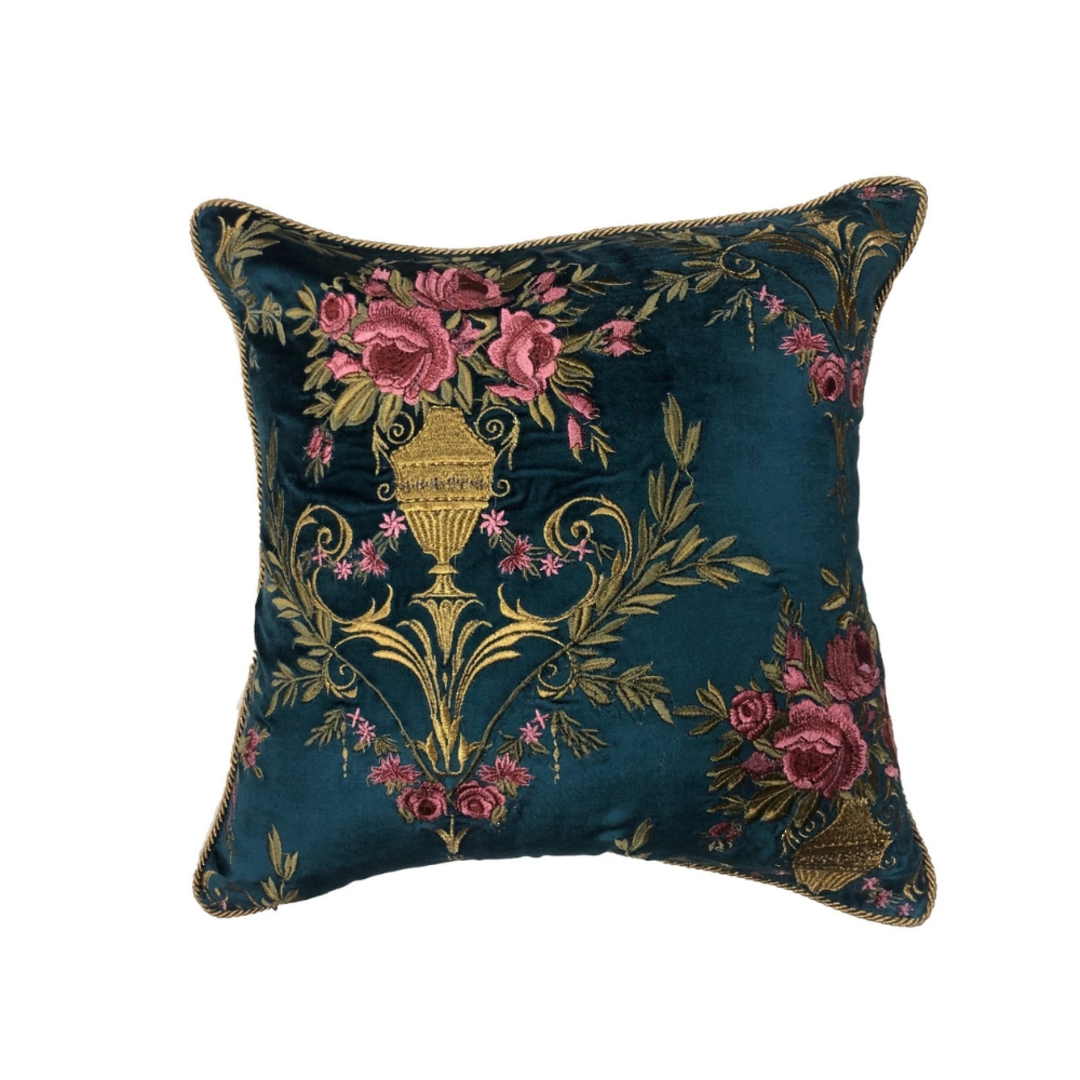 Sanctuary Cushion Cover - Hand Embroidered in Pink and Navy image 0